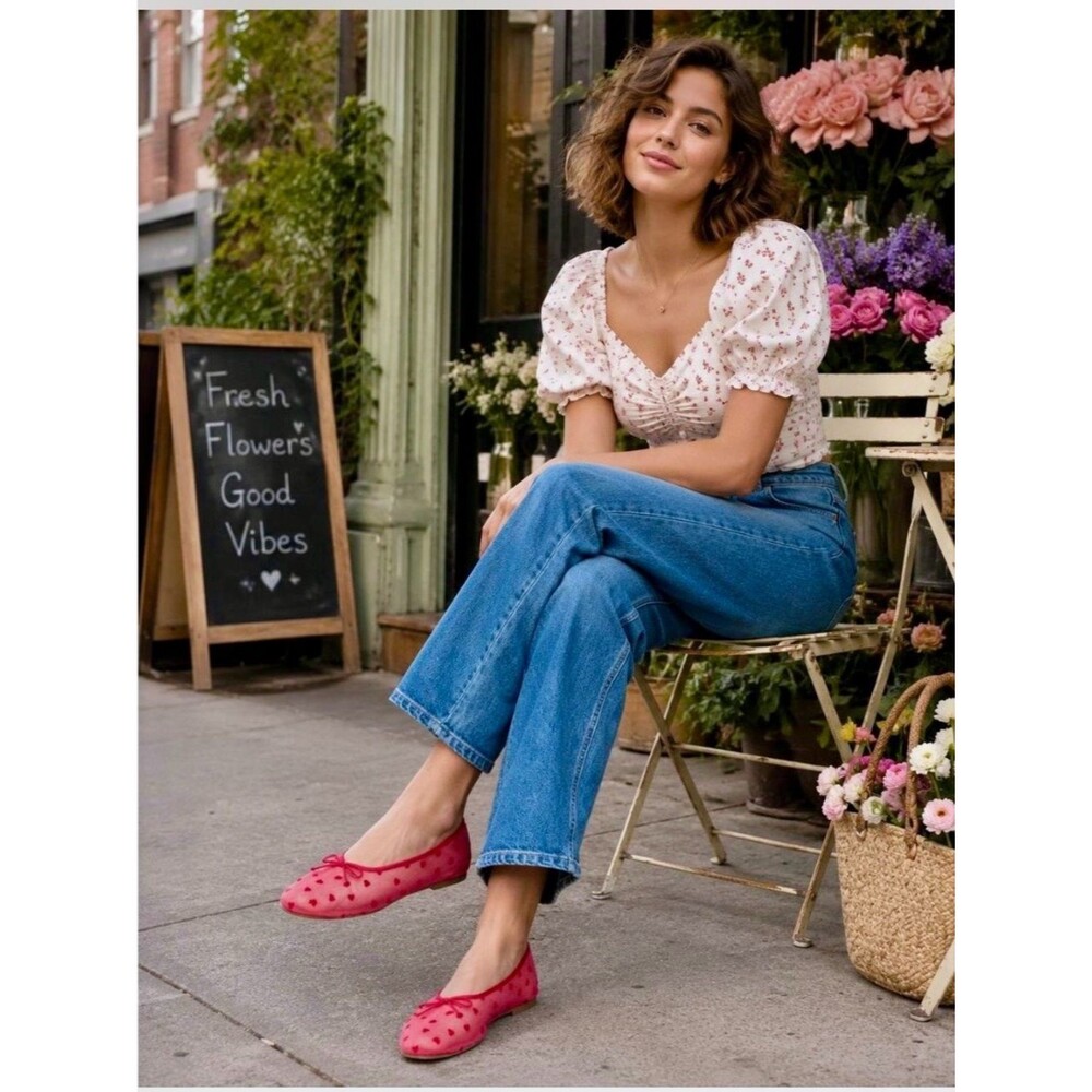 No Boundaries Red Mesh Heart Ballerina Flats Size 9 NWT